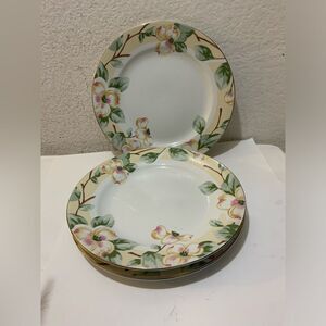 FAIRFIELD Fine China  DOGWOOD 4 dinner plates Floral Gold Rim 10.5” G21